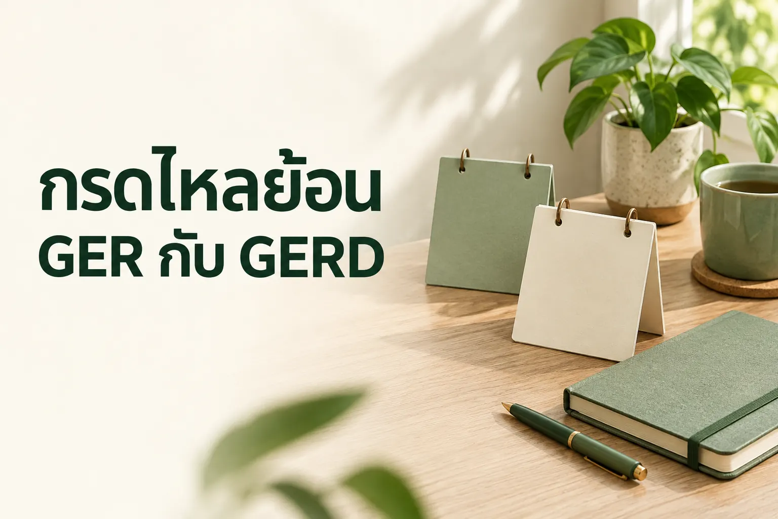 ภาพปฏิทินว่างสองใบ พร้อมข้อความ กรดไหลย้อน GER กับ GERD