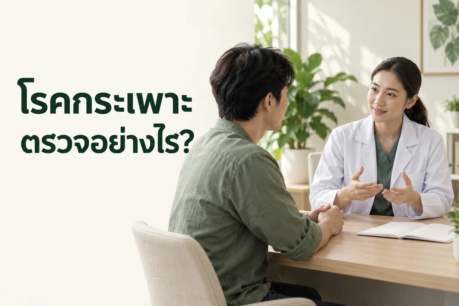 ภาพจำลองการสนทนาก่อนตรวจ พร้อมข้อความ โรคกระเพาะ ตรวจอย่างไร