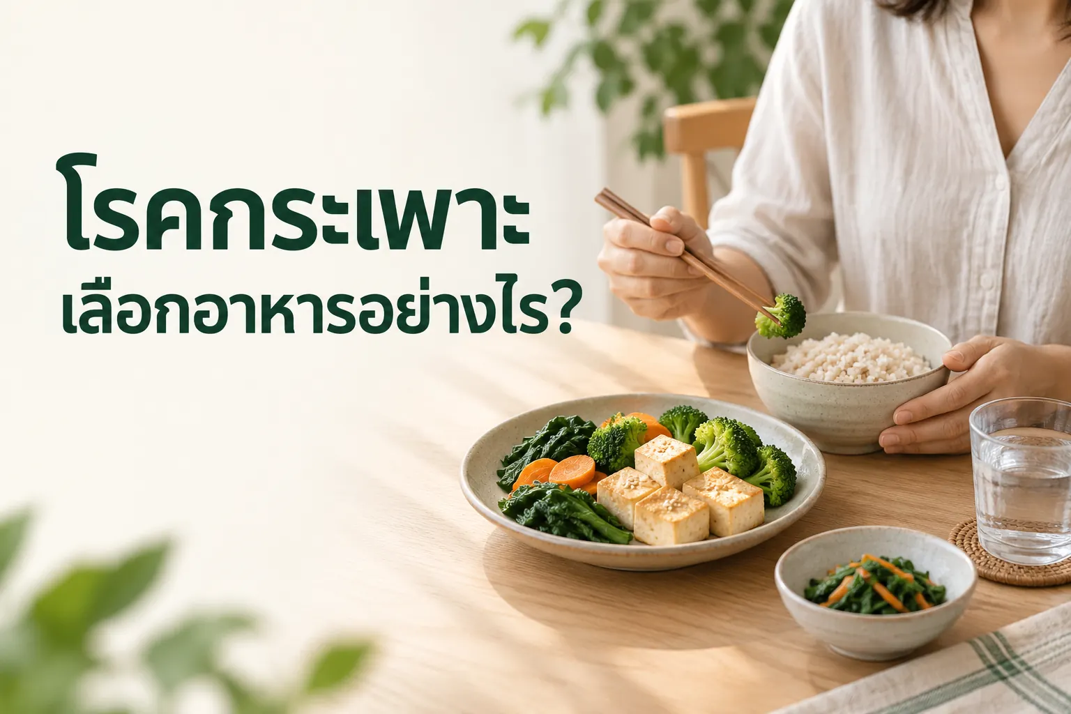 ภาพมื้ออาหารตัวอย่าง พร้อมข้อความ โรคกระเพาะ เลือกอาหารอย่างไร ไม่ใช่เมนูรักษา