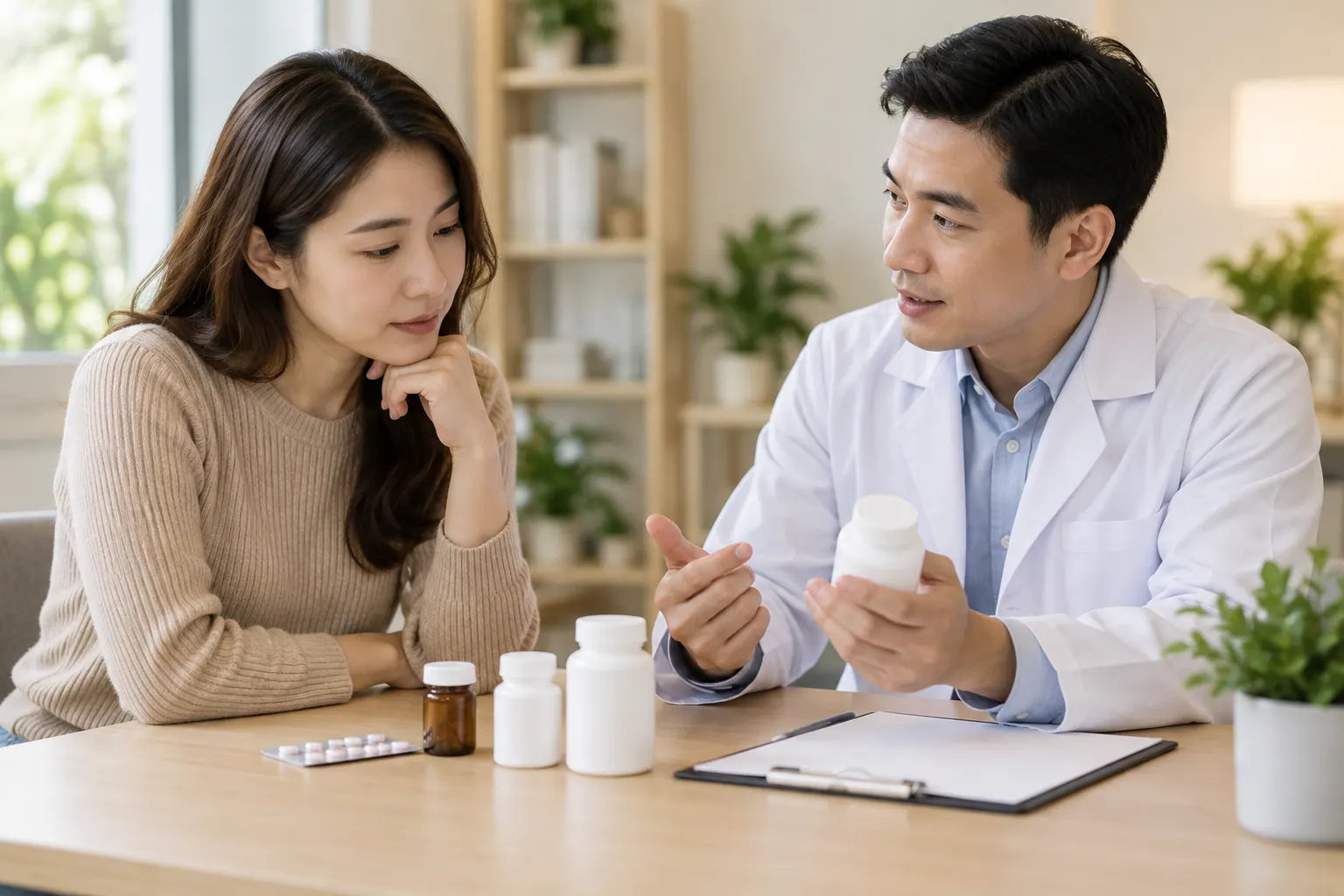 เภสัชกรทบทวนรายการยากับผู้ใหญ่ที่มีอาการกรดไหลย้อนต่อเนื่อง