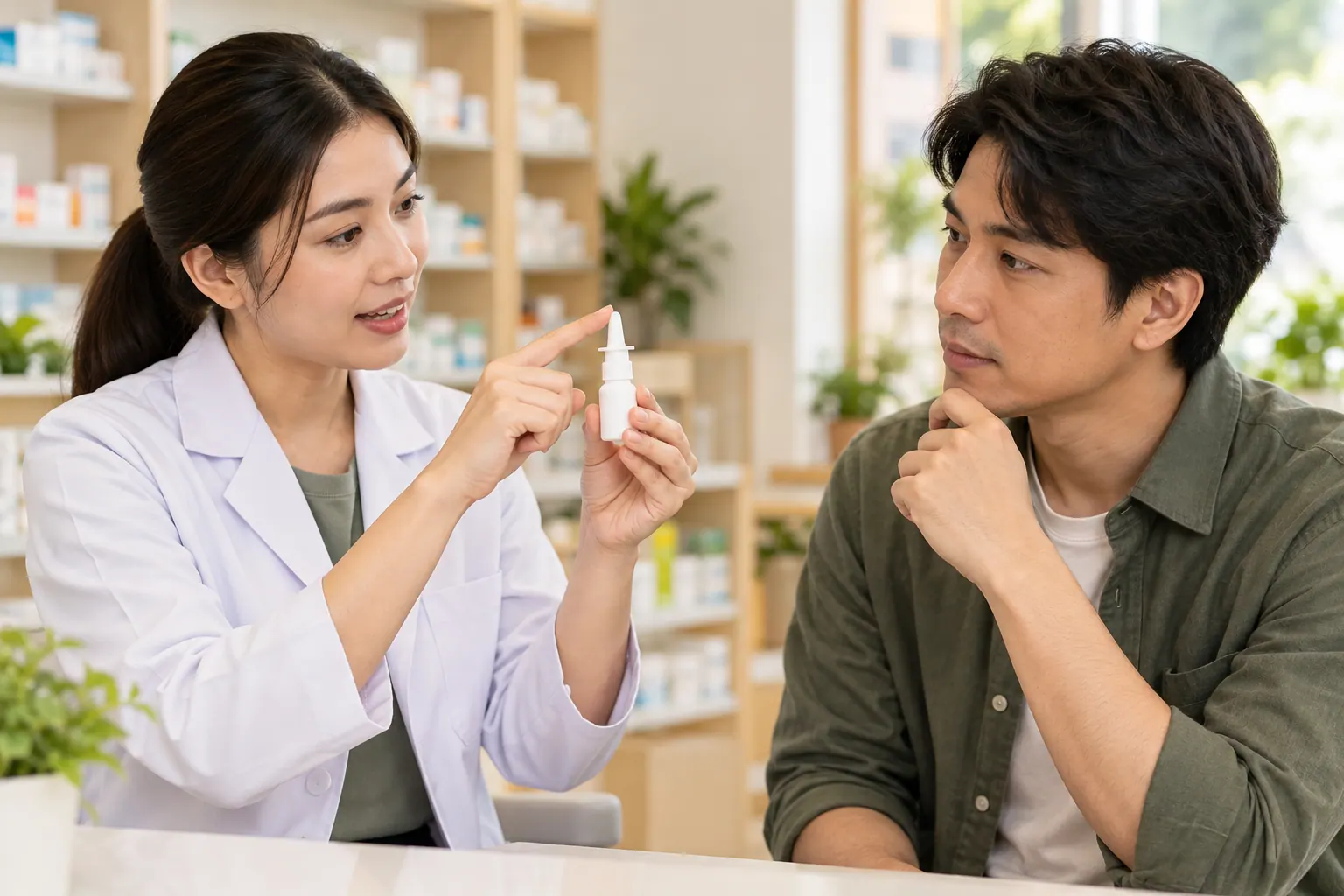 เภสัชกรอธิบายชนิดและวิธีดูแลขวดสเปรย์จมูกแก่ผู้มีภูมิแพ้